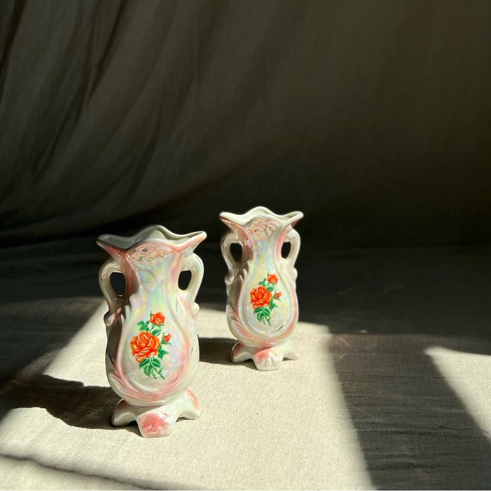 Iridescent Lusterware Rose Vases